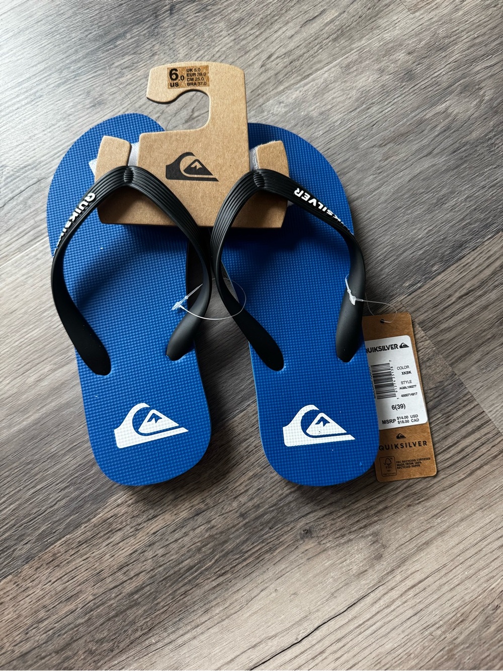 Quiksilver Blue and Black Logo Flip Flops